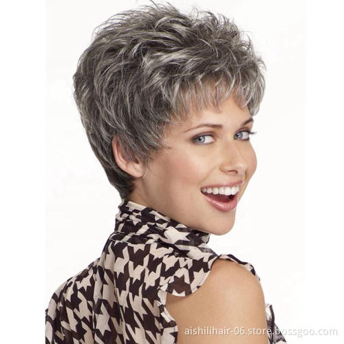 Wholesale heat resistant short curly synthetic silver-gray wig synthetic hair wigs for women